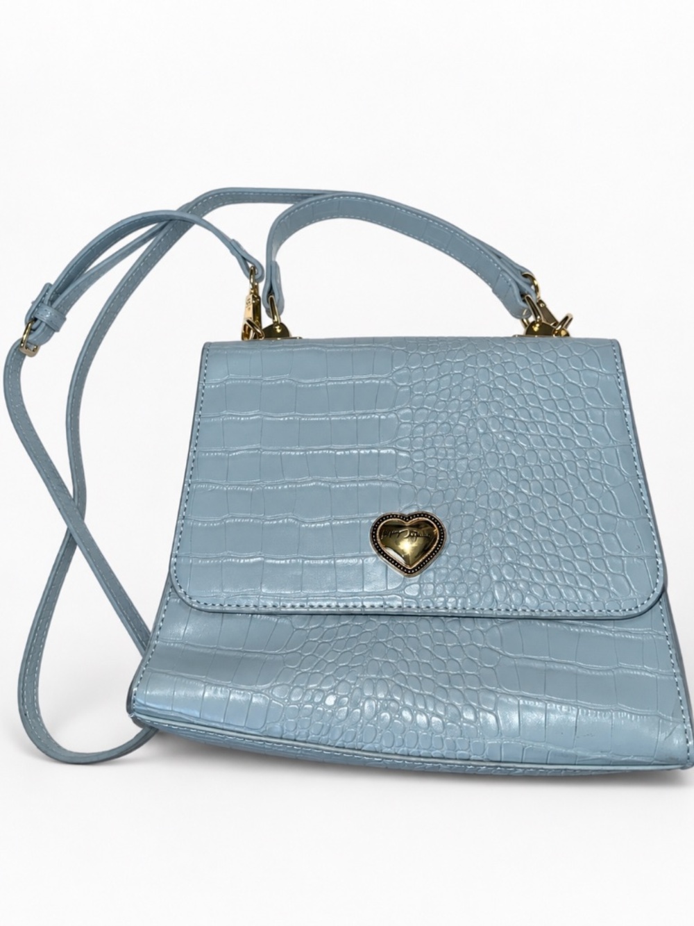 Betsey Johnson Light Blue Croc Embossed Crossbody Bag Heart Hardware Y2K